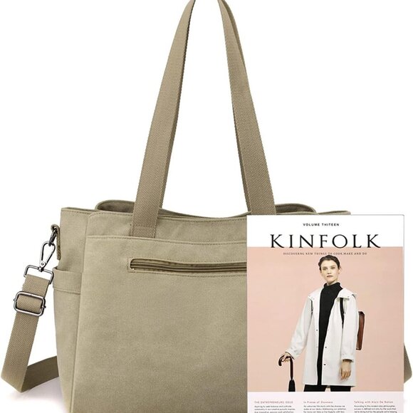 Canvas Hobo Handbag Large Multi Compartment Tote Purse for Women Travel Work - Picture 9 of 9